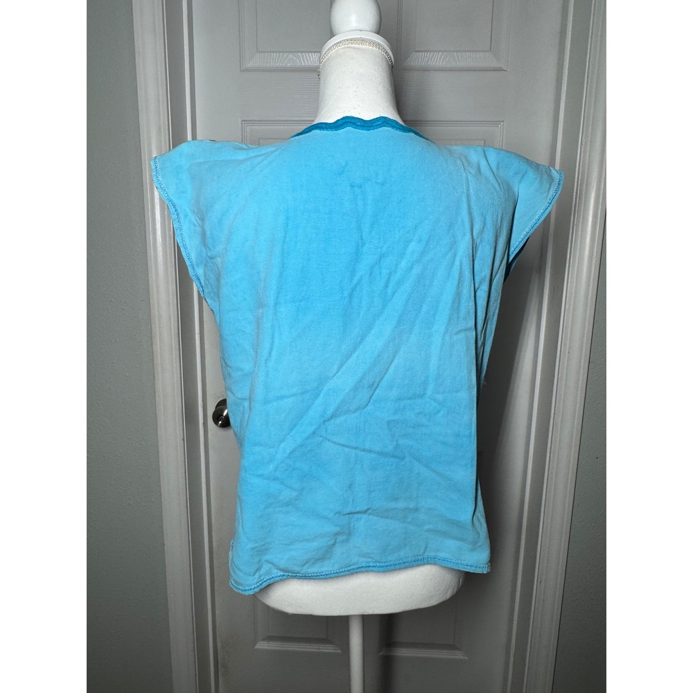 Unbranded Mexican Huipil Floral Embroidered Blouse M Blue Excellent Boho Top - Picture 4 of 4